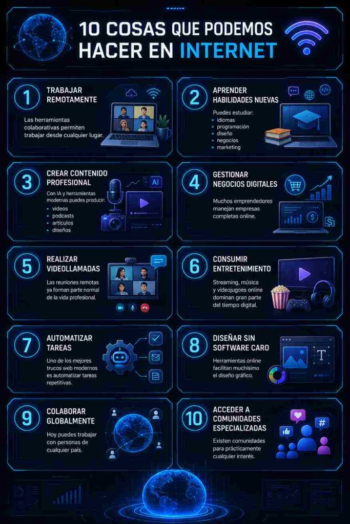 Cuáles son 10 cosas que podemos hacer en internet