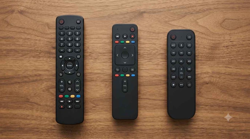 Comparación de distintos modelos de control remoto izzi sobre una mesa