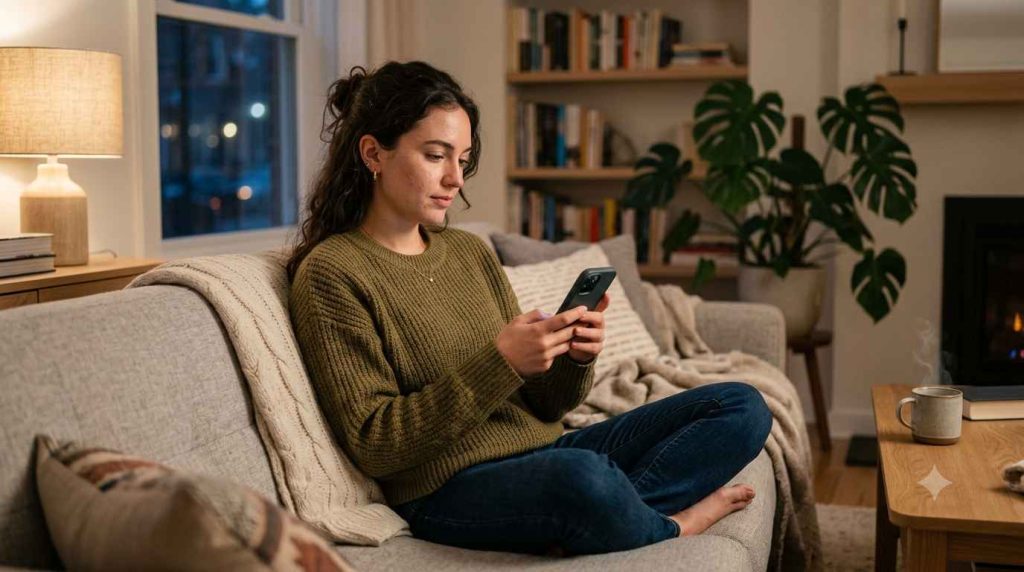 Persona con dudas frecuentes sobre el cambio de domicilio izzi consultando su celular