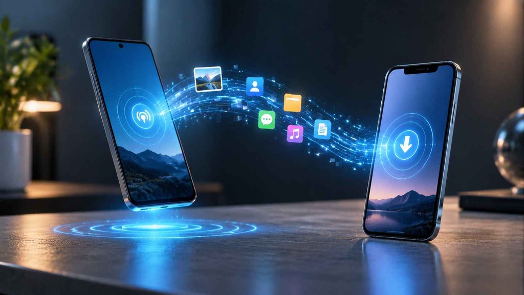 Android and iPhone transferring data through a secure wireless connection